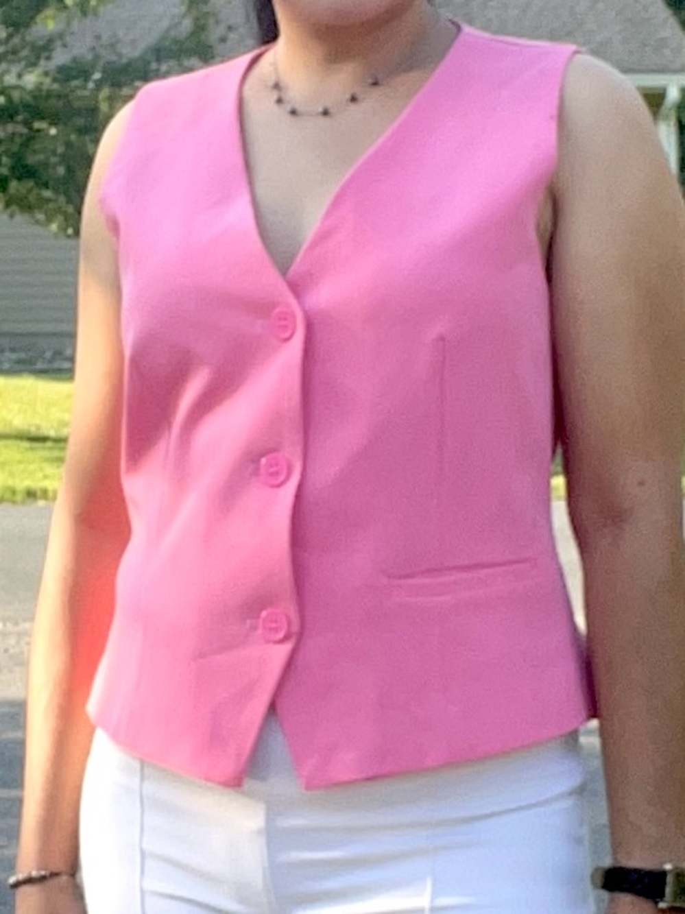 Bright Hot Pink Sleeveless Button Vest Women’s Small